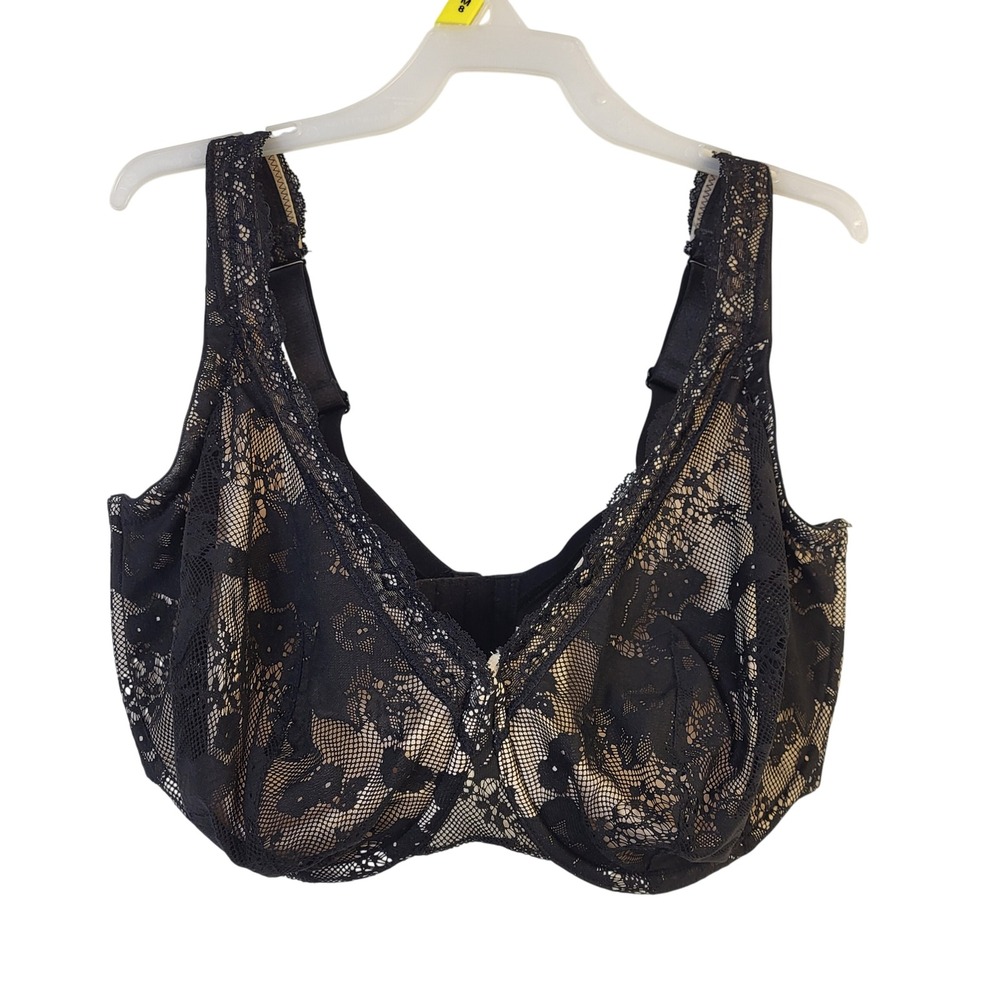 Cacique‎ Womens Black Floral Lace Full Coverage Underwire Bra 38H Beige Lining